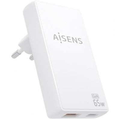 Carregador de Pared GaN Aisens 65W com Portos 1xUSB Tipo-C e 1xUSB