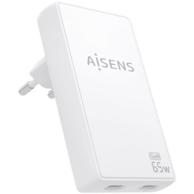 Carregador de Pared GaN Aisens ASCH-65W2P077-W/ 2xUSB Tipo-C/ 65W