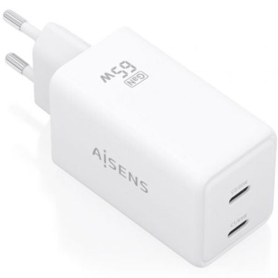 Carregador de Pared GaN Aisens ASCH-65W2P078-W com 2xUSB Tipo-C/65 W