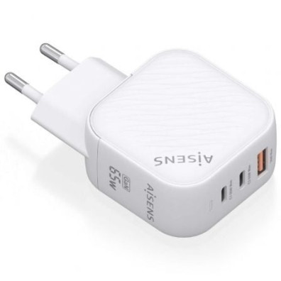Carregador de Pared GaN Aisens ASCH-65W3P026-W com 2xUSB Tipo-C/1xUSB