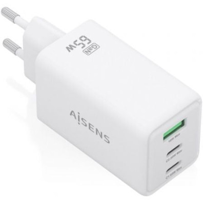 Carregador de Pared GaN Aisens ASCH-65W3P072-W 65W com 2xUSB Tipo-C e 1xUSB
