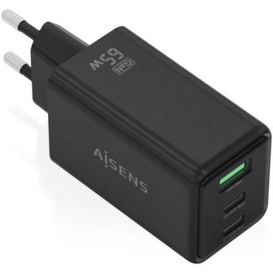 Carregador de Pared GaN Aisens ASCH-65W 65W 2xUSB Tipo-C/ 1xUSB