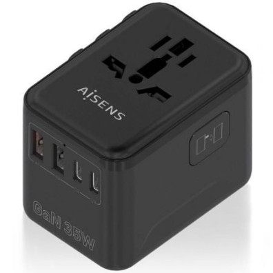 Carregador de Parede Universal GaN Aisens para Viagem - Toma de Corrente e Portos USB Tipo-C