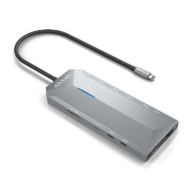 Docking USB Tipo-C Aisens ASUC-12P005-GR com 2xHDMI 4K, 3xUSB, 2xUSB Tipo-C, RJ45, Audio, Leitor Cartões, Jack, USB Tipo-C PD