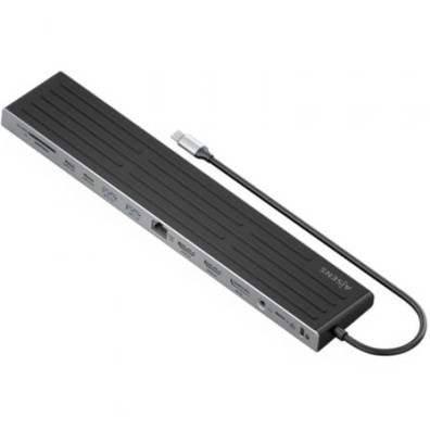 Docking USB Tipo-C Aisens ASUC-13P042-GR: Porto USB-C, 2xUSB, 2xHDMI, DisplayPort, Leitor de Cartões, Jack 3.5mm, RJ45