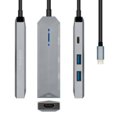 Docking USB Tipo-C Aisens ASUC-4P002-GR com HDMI 4K e USB-C PD - Conectividade Versátil