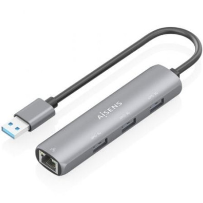 Hub USB Aisens ASUC-4P034-GR com 3 portas USB e 1 porto RJ45