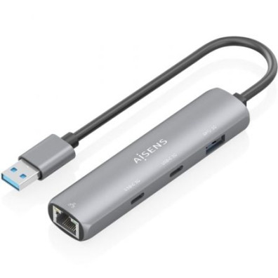 Hub USB Aisens ASUC-4P036-GR | 2xUSB Tipo-C 1xUSB 1xRJ45