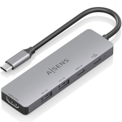 Docking USB Tipo-C Aisens ASUC-5P028-GR com 1xHDMI 4K e 2xUSB