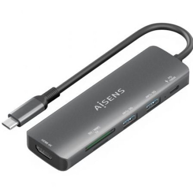 Docking USB Tipo-C Aisens ASUC-6P023-GR HDMI 4K USB Tipo-C PD Leitor Cartões