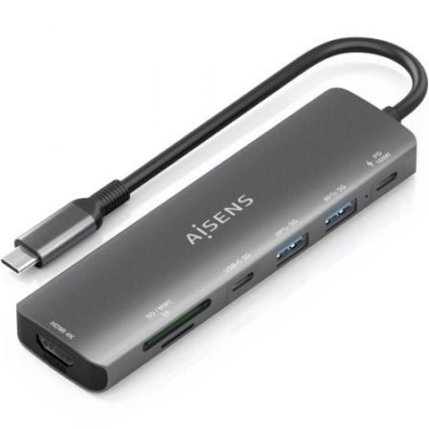 Docking USB Tipo-C Aisens ASUC-7P026-GR com HDMI 4K, 2 USB e Leitor de Cartões