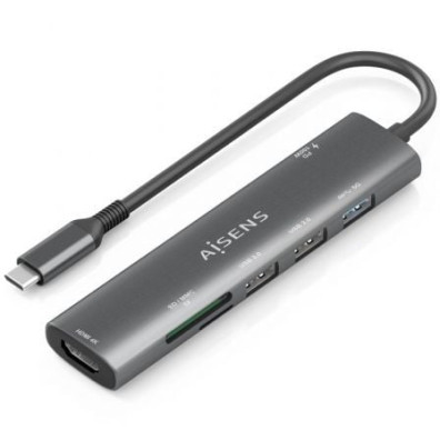 Docking USB Tipo-C Aisens ASUC-7P027-GR | HDMI 4K USB PD Lector Cartões