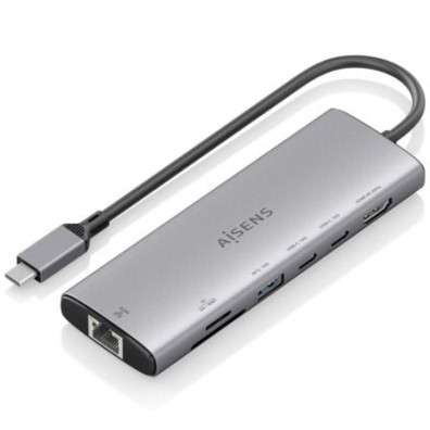 Docking USB Tipo-C Aisens ASUC-7P032-GR com HDMI 4K, USB-C, RJ45 e Leitor Cartões
