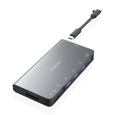 Docking USB Tipo-C Aisens ASUC-8P015-GR com 1xHDMI 4K/ 3xUSB/ 1xRJ45/ 1xLector Cartões e 1xUSB Tipo-C