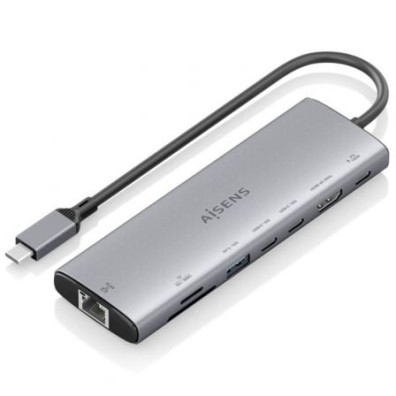 Docking USB Tipo-C Aisens ASUC-8P033-GR com HDMI 4K, USB, USB Tipo-C, RJ45, Leitor Cartões e USB Tipo-C PD