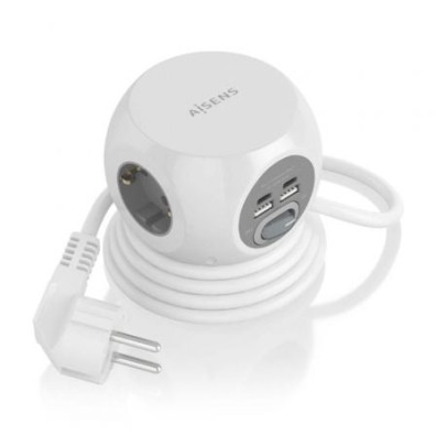 Regleta Aisens ASPS-2A2C04-W com Interruptor, 3 Tomas de Corrente, 2 USB Tipo-C, 2 USB, Cabo 1.4m