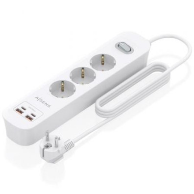 Regleta Aisens ASPS-2A2C10-W com Interruptor, 3 Tomas de Corrente, 2 USB - 2 USB Tipo-C, Cabo 1.4m