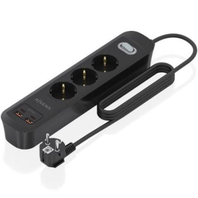 Regleta com Interruptor Aisens ASPS-2A2C11-BK - 3 Tomas de Corrente - 2 USB - 2 USB Tipo-C - Cabo 1.4m