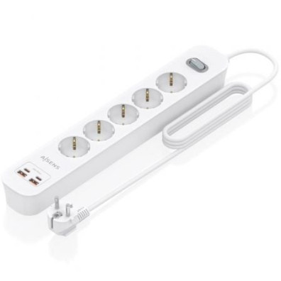 Regleta Aisens ASPS-2A2C14-W com Interruptor, 5 Tomas Corriente + 2 USB Tipo-C + 2 USB, Cabo 1.4m