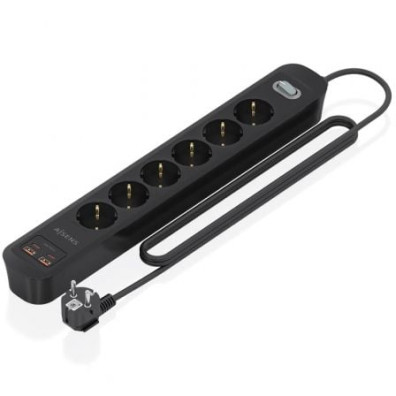 Regleta com Interruptor Aisens ASPS-2A2C17-BK - 6 Tomas de Corrente - 2 USB - 2 USB Tipo-C - Cabo 1.4m