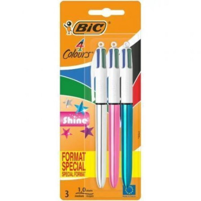Bic 4 Colors Shine 9122751 - 3 Unidades Bolígrafos Tinta Óleo Retráctil