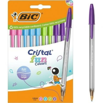 Bic Cristal Fun - Bolígrafos de Tinta de Óleo, 10 unidades