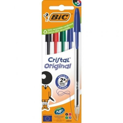 Bolígrafos de Tinta de Óleo Bic Cristal Original - Pacote de 5 Unidades