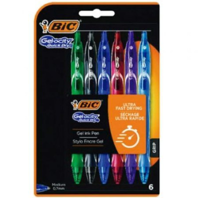 Bolígrafos Bic Gelocity Quick Dry 964769 Retráctiles - Pacote de 6 Unidades