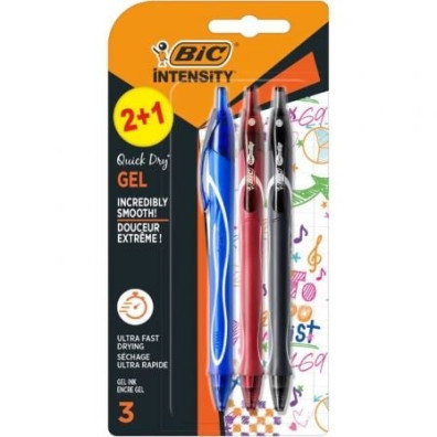 Bolígrafo Bic Gelocity Quick Dry Retrátil de Tinta Gel - Pack 3 unidades