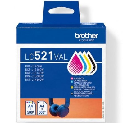 Cartucho de Tinta Brother LC-521VAL Multipack em Cian, Magenta e Amarelo