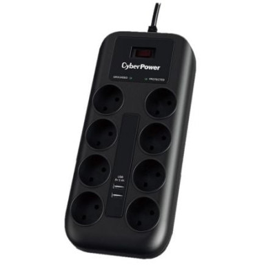 Regleta com Interruptor Cyberpower P0820SUD0-DE | 8 Tomas de Corrente e 2 USB | Cabo de 1.8m