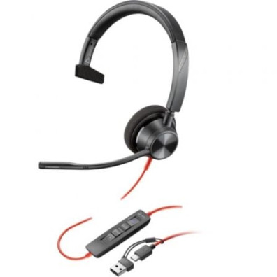 Auricular Poly Blackwire 3310 com Adaptador USB-C/A para Microsoft Teams - Micrófono USB Tipo-C