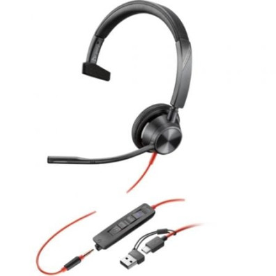 Auricular Poly Blackwire 3315 com Adaptador USB-C/A para Microsoft Teams