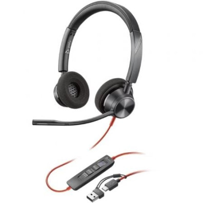 Auriculares Poly Blackwire 3320 USB-C para Microsoft Teams + Adaptador USB-C/A com Micrófono Tipo-C