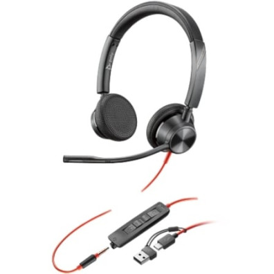 Auriculares Poly Blackwire 3325 com Adaptador USB-C/A e Micrófono/Jack 3.5mm