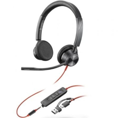 Auriculares Poly Blackwire 3225 para Microsoft Teams + 3.5 mm + Adaptador USB-C/A/ com Micrófono/ Jack 3.5 - USB Tipo-C