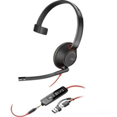 Auricular Poly Blackwire 5210 + 3.5 mm + Adaptador USB-C/A/ com Micrófono/ Jack 3.5 - USB Tipo-C/ Jack 3.5 - USB Tipo-C/ Bulk