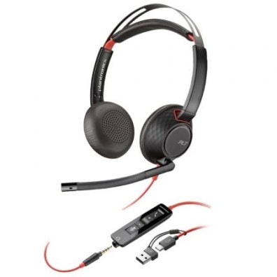 Auriculares Poly Blackwire 5220 com USB-C e Adaptador USB-C/A, Micrófono, Jack 3.5mm - USB Tipo-C/ Bulk