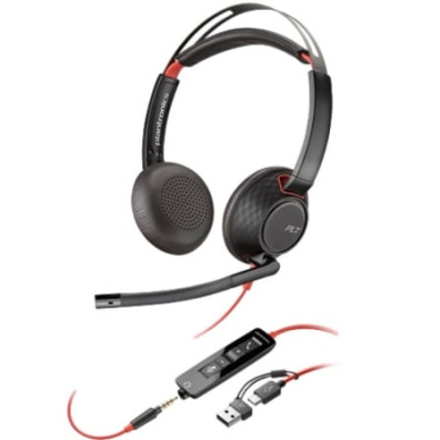 Auriculares Poly Blackwire 5220 + Adaptador USB-C/A/ com Micrófono/ Jack 3.5mm - Preto