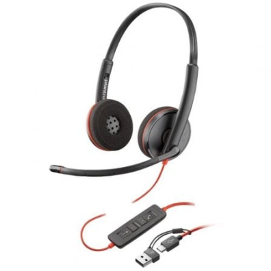 Auriculares Poly Blackwire 3220 com Micrófono e Adaptador USB-C/A - Modelo Bulk