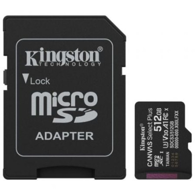 Cartão de Memória Kingston CANVAS Select Plus 512GB microSD XC com Adaptador - Classe 10