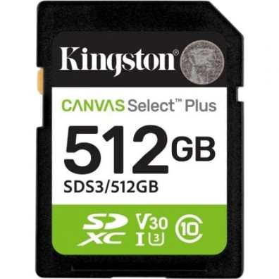 Cartão de Memória Kingston CANVAS Select Plus 512GB SD XC Classe 10 - Pendrive