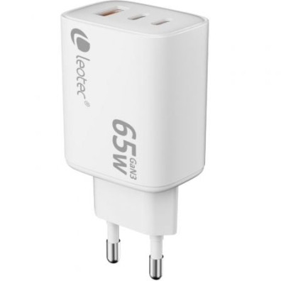 Carregador de Pared GaN Leotec com 65W e Portos USB Tipo-C
