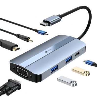 Docking USB Tipo-C Leotec LEDS04 com HDMI 4K, VGA e Audio