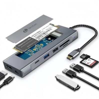 Docking USB Tipo-C Leotec LEDS07 com Ranura SSD M.2 e Conectividade HDMI 4K - Acessorio Portátil LEOTEC