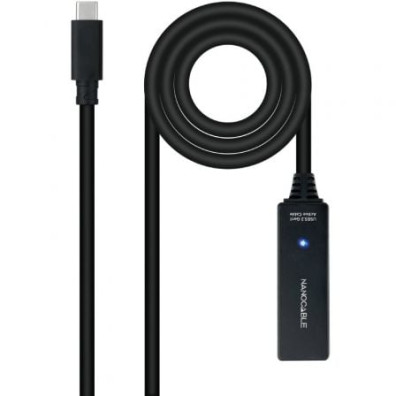 Cabo Alargador USB Tipo-C 3.2 com Amplificador Nanocable 10.01.1311/ USB Tipo-C Macho - USB Tipo-C Hembra/ 5m