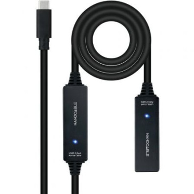 Cabo Alargador USB Tipo-C 3.2 com Amplificador Nanocable 10.01.1312/ USB Tipo-C Macho - USB Tipo-C Hembra/ 10m