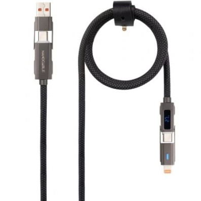 Cabo USB Tipo C 2.0 Nanocable Macho + USB Macho - USB Tipo C Macho + Lightning Macho 27W 480Mbps 1m
