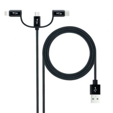 Cabo USB 2.0 Nanocable 10.01.3200 - Lightning Macho, Micro USB Macho, USB Tipo-C Macho - 480Mbps, 1m