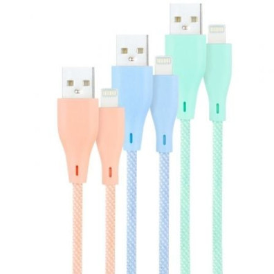Cabos USB 2.0 Lightning Nanocable 10.10.0401-CO1/ USB Macho - Lightning Macho/ 1m/ 3 Unidades - Rosa, Azul e Verde